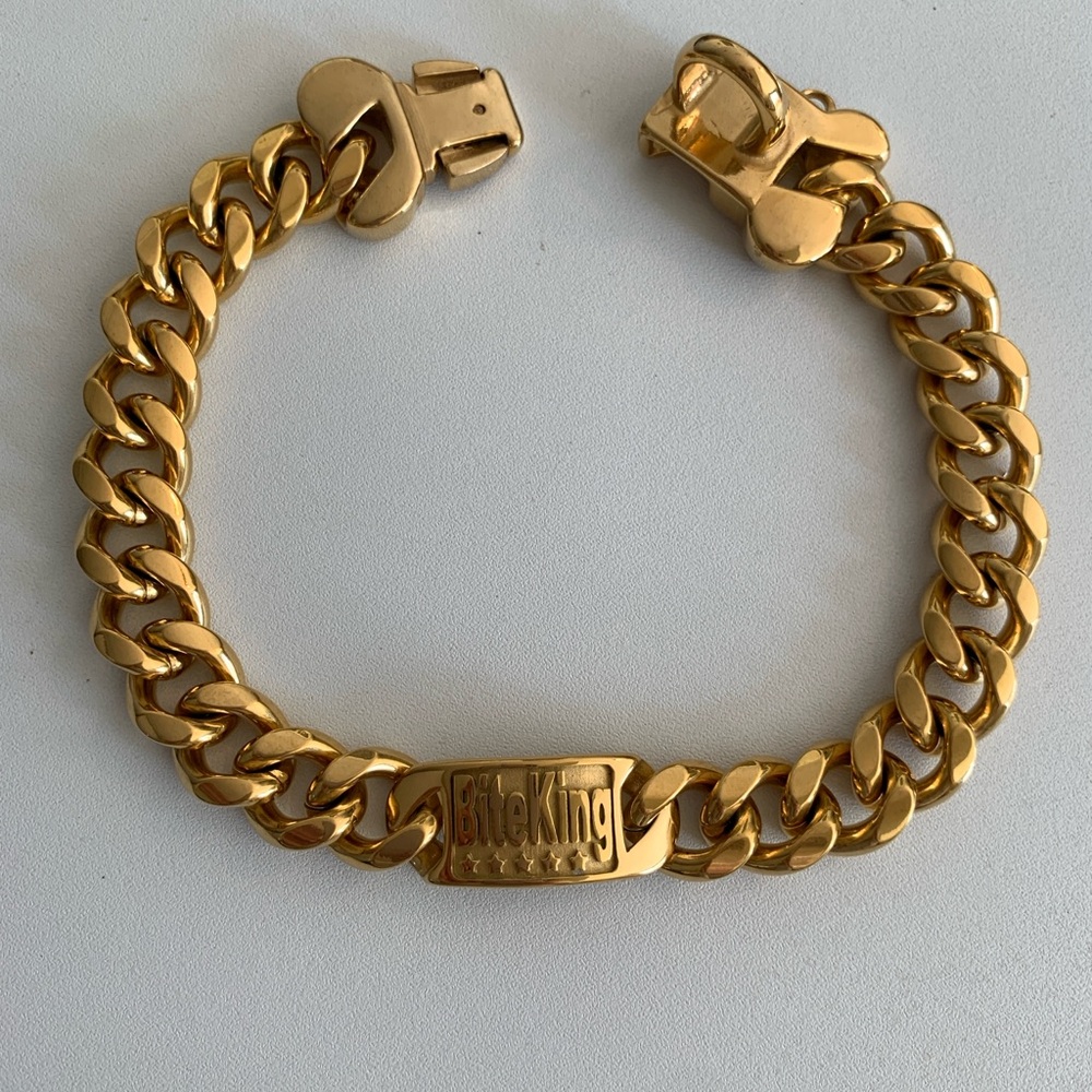 Biteking Gold Plated Brass Chain Dog Collar for the Boss Dog NWOT